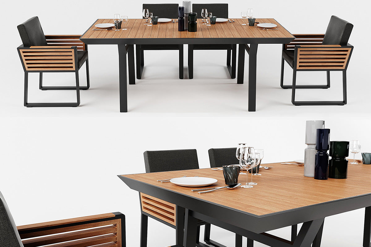 Cofy 6-seat aluminum and teak outdoor dining set