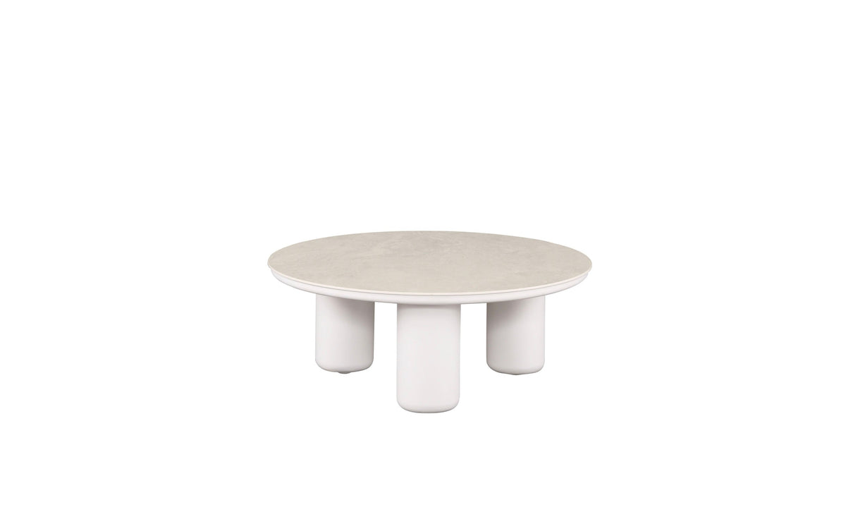 Iris Bis white modular aluminum patio set with light cushions and two coffee tables – another view (2)