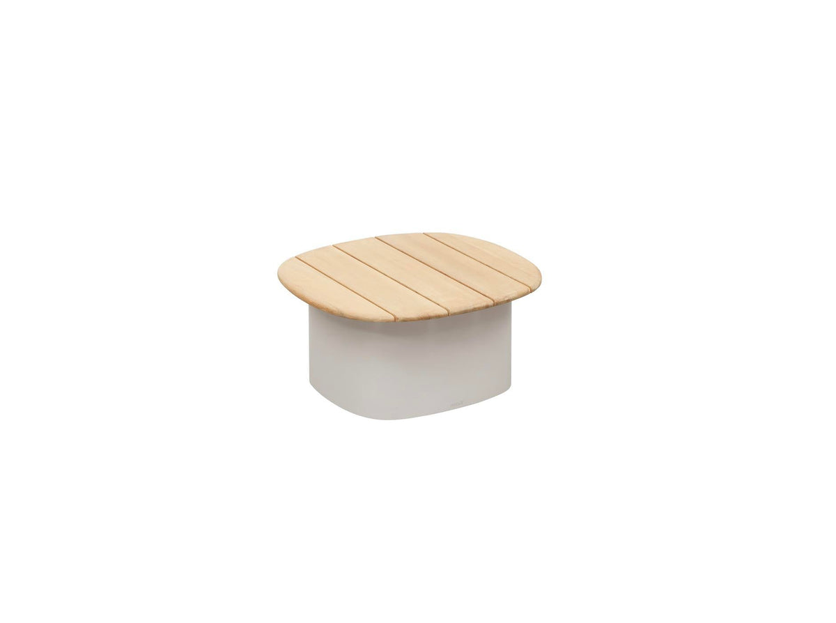 Coffee table from the Laska beige aluminum and rope patio set with three teak-top tables – another view (2)