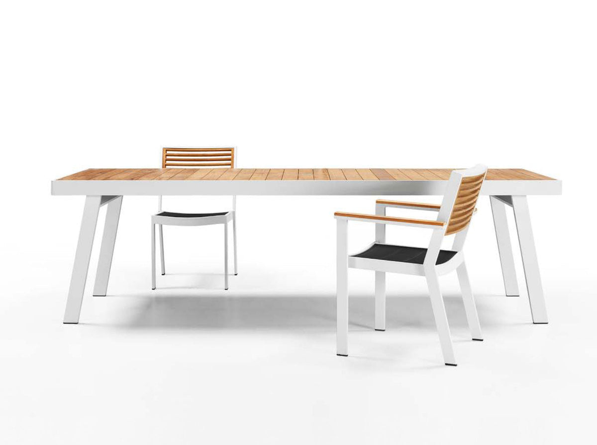 York white aluminum and teak dining set for ten