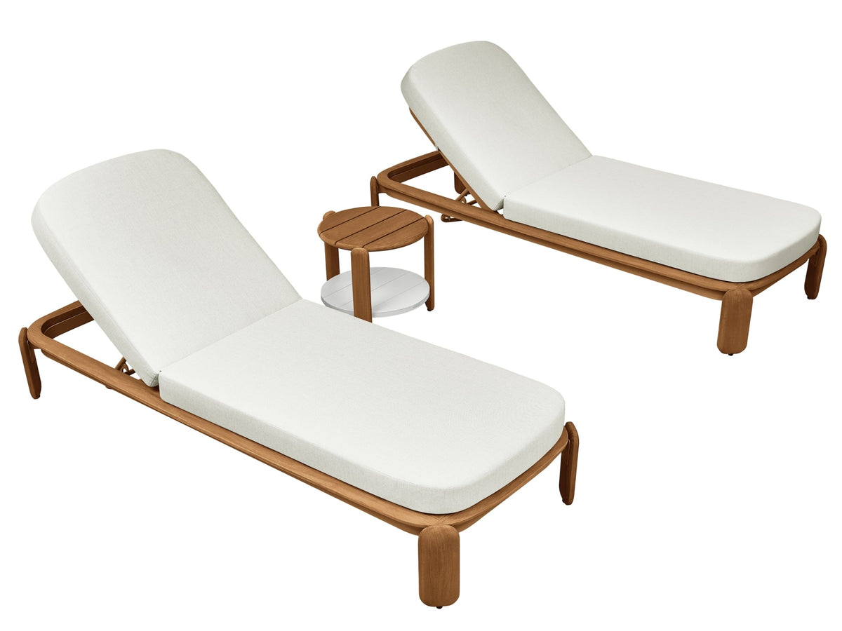 Roma solid teak chaise lounges, set of 2 with side table – another view