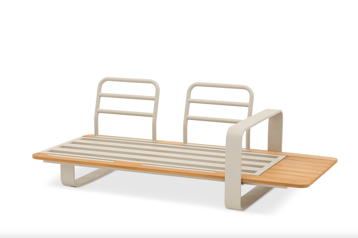 Romeo anthracite aluminum outdoor sectional with sculpted teak armrests – beige version, another view (2)