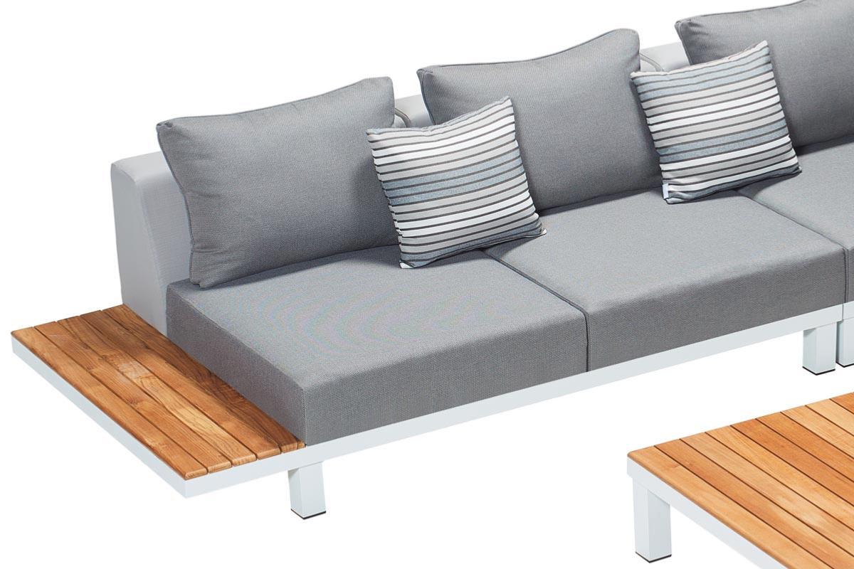 Orsy white aluminum corner lounge set with teak side tablets and teak coffee table – another view (3)