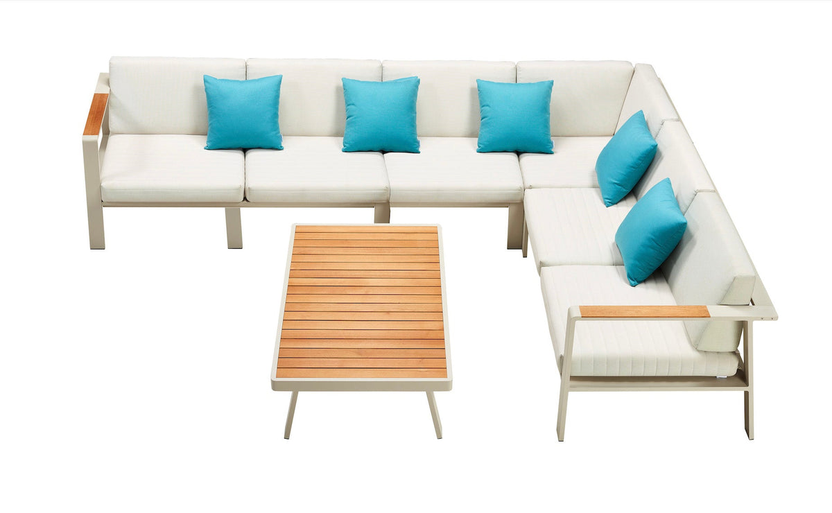 Noffy Cosy beige aluminum and teak corner sofa