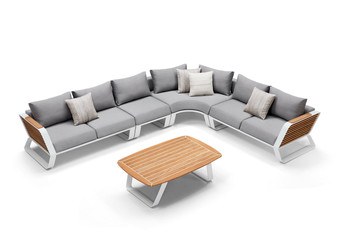 Aily L-shaped aluminum and teak outdoor sectional – another view