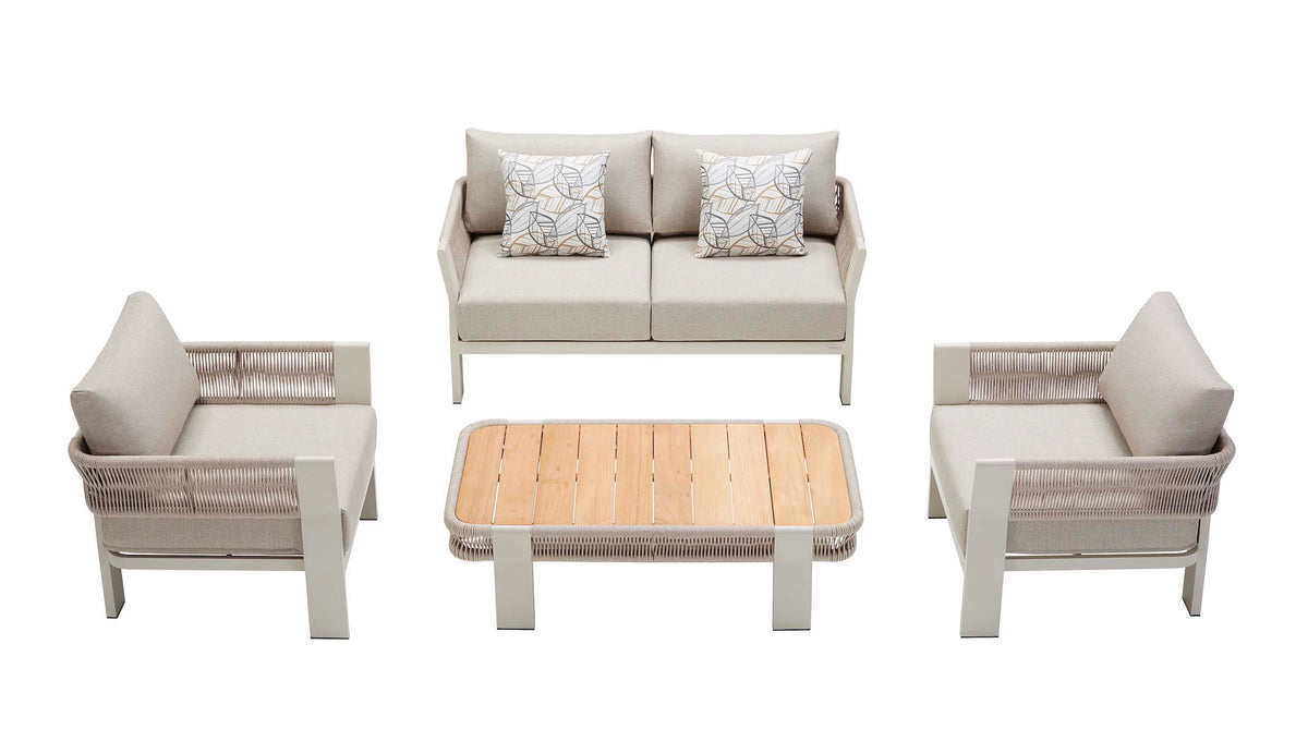 Olby 4-seat aluminum and rope patio loveseat set – multiple views
