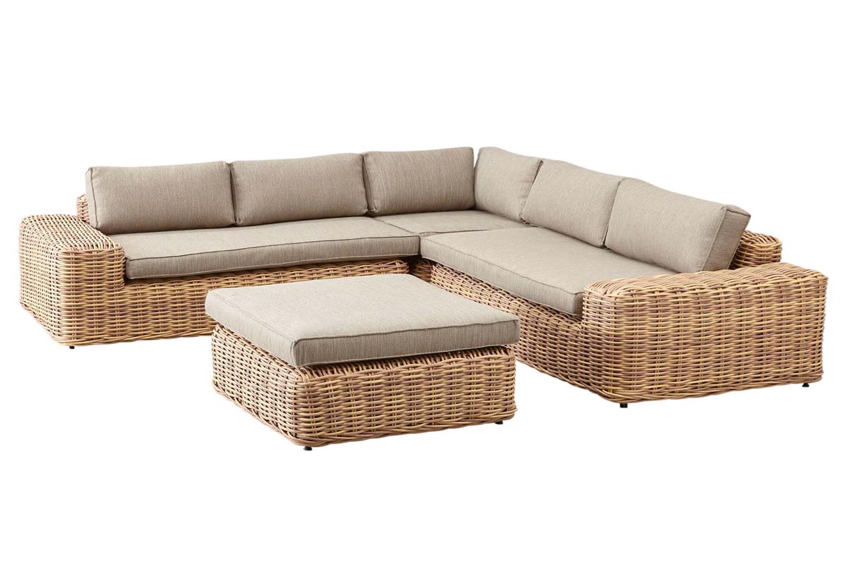 June round resin wicker corner sofa set in wicker color with olefin cushions
