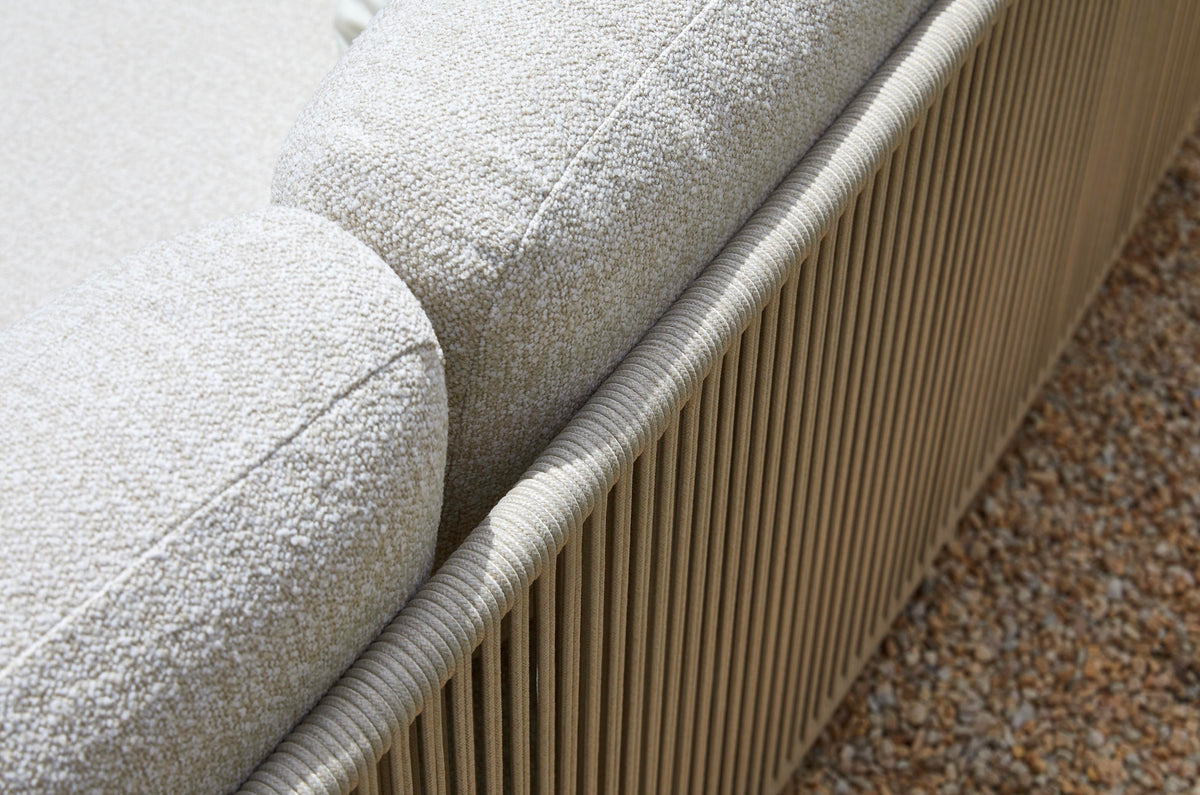 Aura beige rope outdoor lounge set with free-form ceramic coffee table – close-up detail