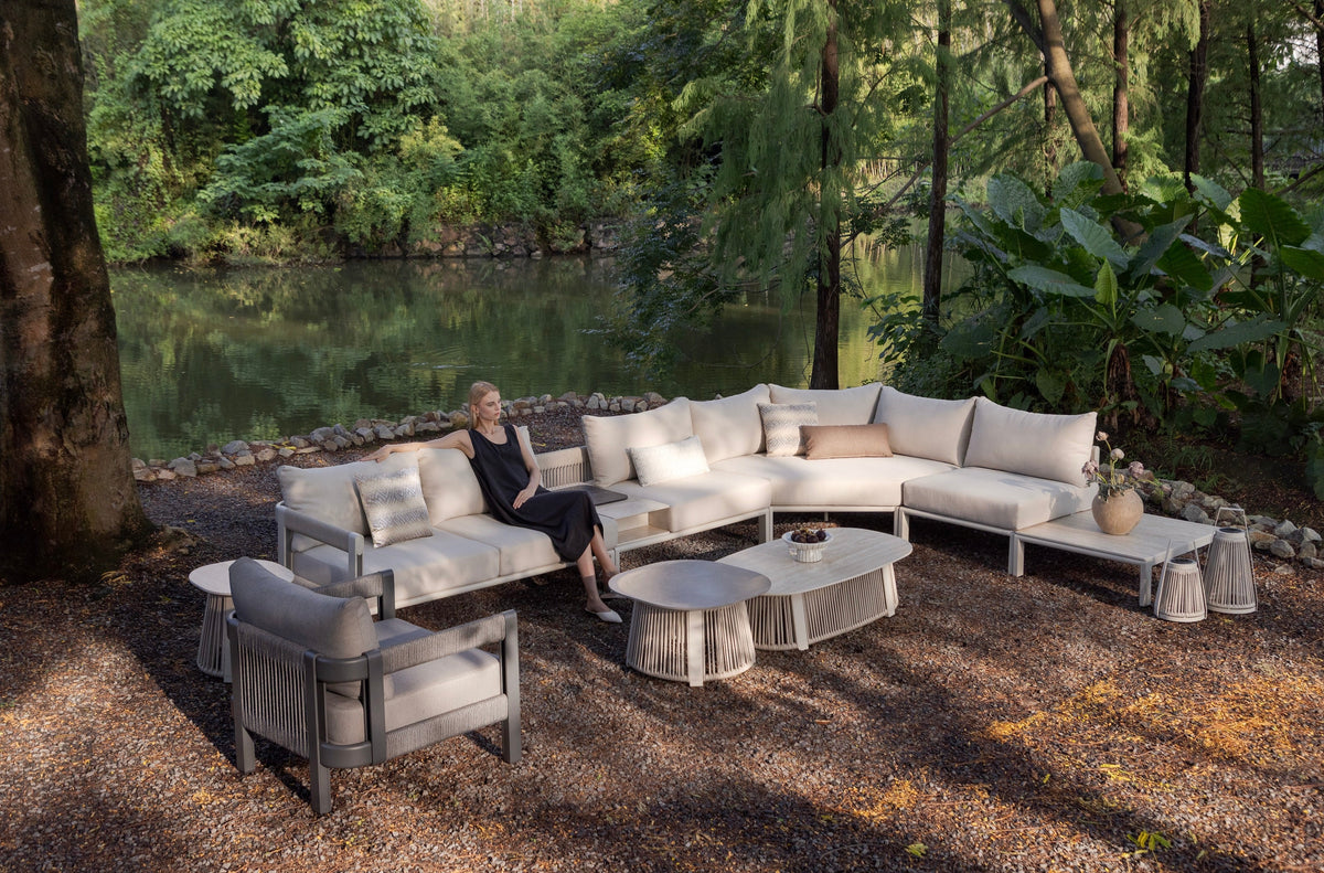 Milan 7-seat rope outdoor sectional with ice bucket armless chair – shown outdoors (3)