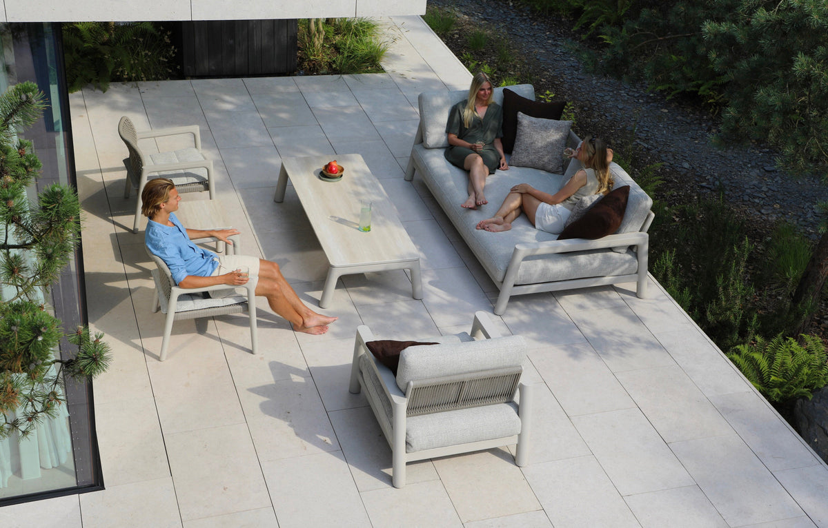 Matia convertible aluminum and rope outdoor sofa set in neutral tones – shown outdoors (4)
