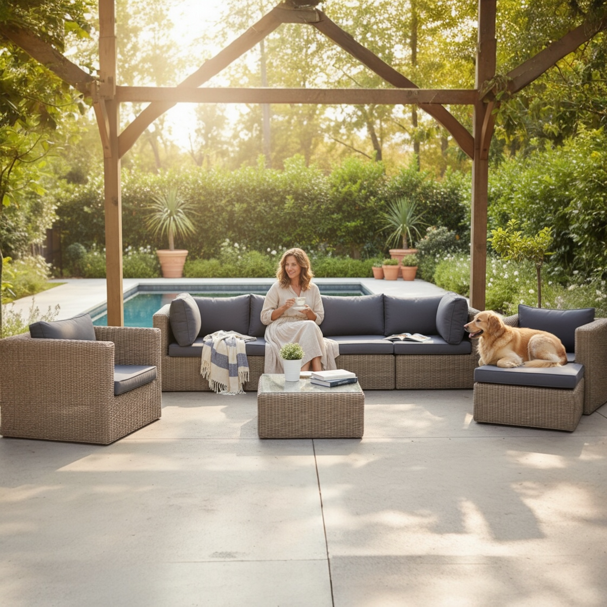 Liberty Cool Plus large modular resin wicker sectional – shown outdoors (2)