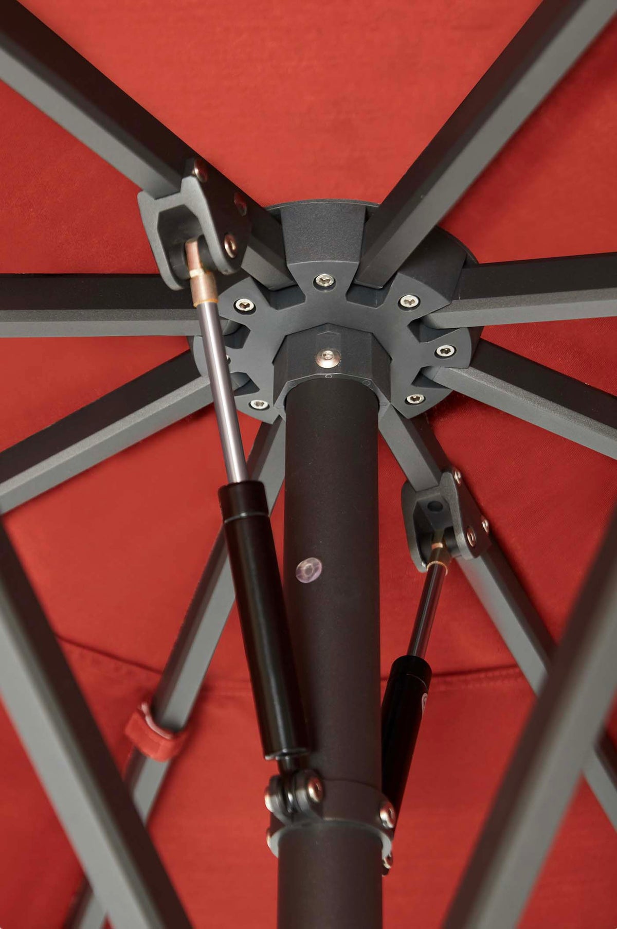 Loli red black aluminum patio umbrella, 2.75 x 2.75 m – close-up detail