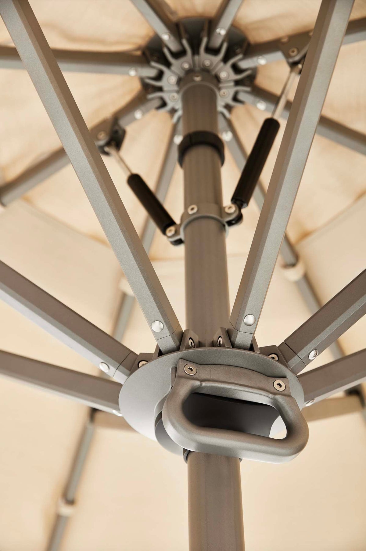 Loli beige gray aluminum patio umbrella, 2.75 x 2.75 m – close-up detail (3)