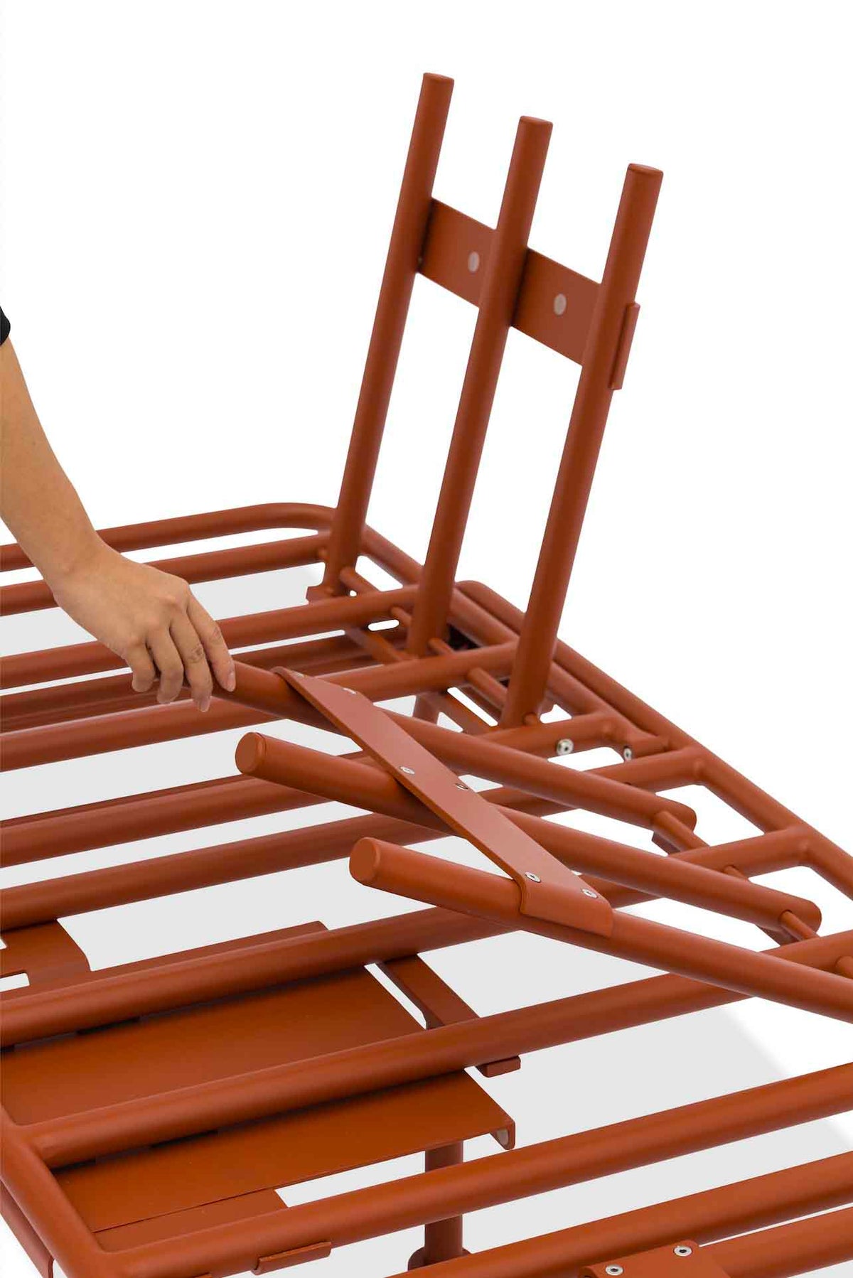 Sunny red convertible aluminum outdoor sofa lounger – close-up detail