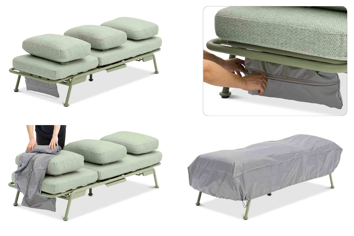 Sunny green convertible aluminum outdoor sofa lounger – multiple views