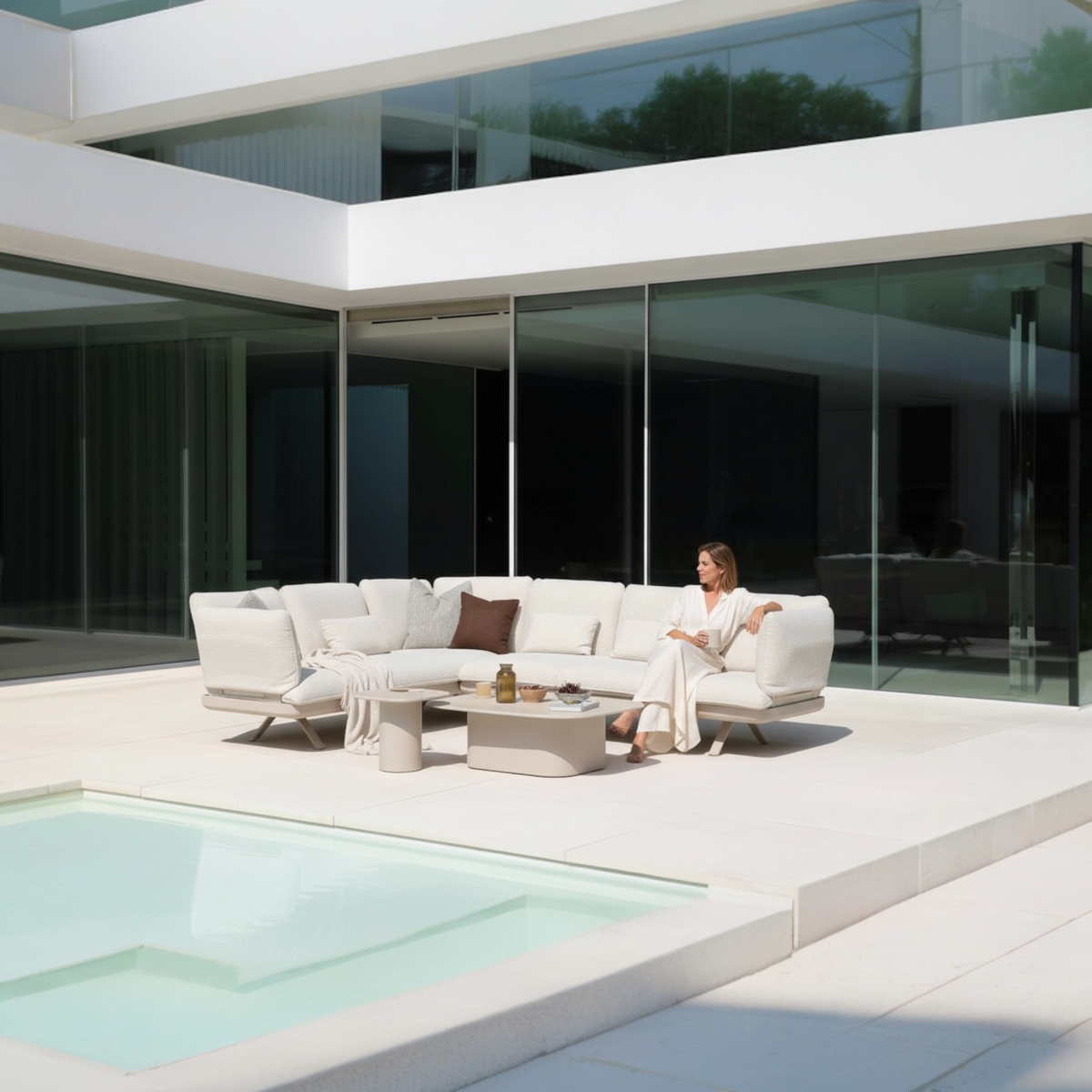 Camille convertible aluminum outdoor sectional made of two 3-seat sofas – shown outdoors (2)