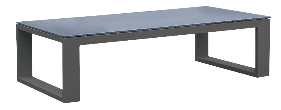 Coffee table from the Belly black aluminum outdoor sectional with armchair and tinted glass table – another view
