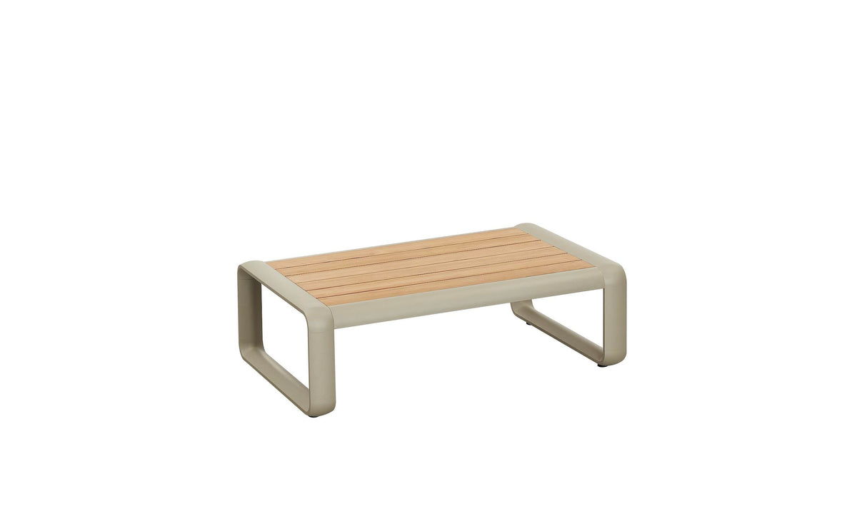 Coffee table from the Talia aluminum and teak sofa set with flip-up teak side tables – another view