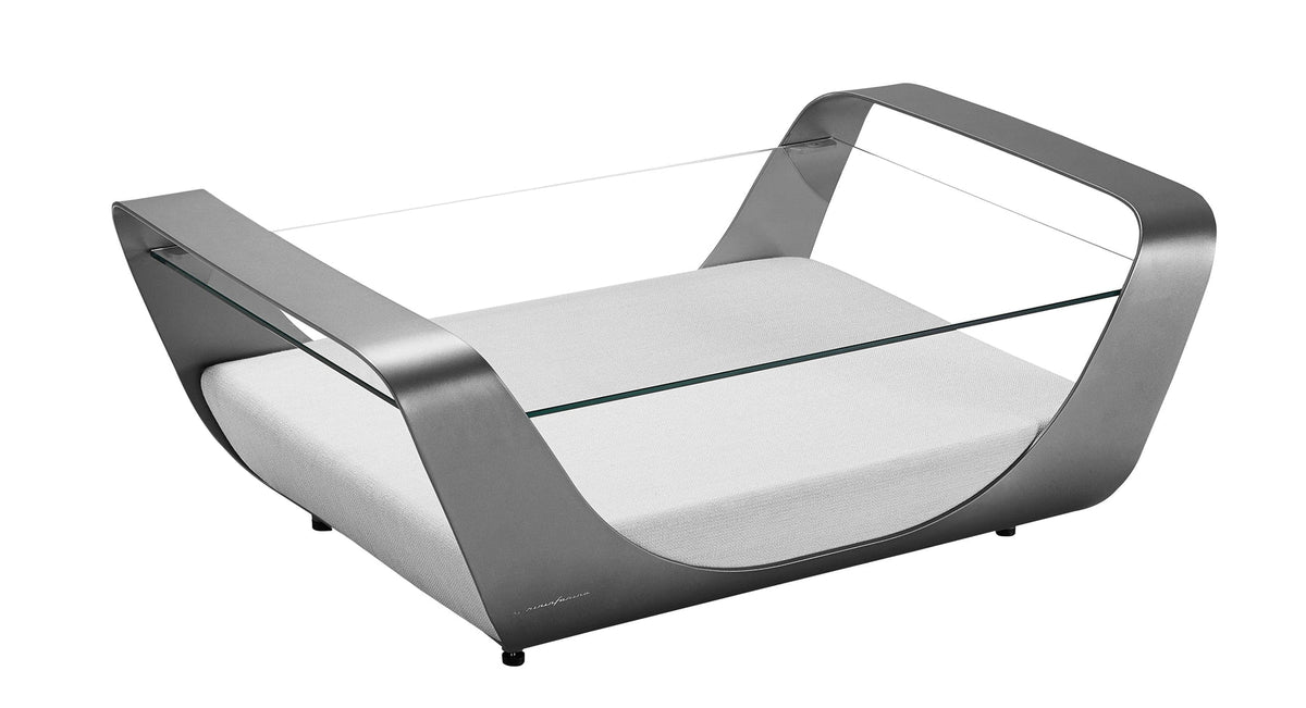 Onda aluminum Sunbrella patio set with loveseat, armchairs and teak coffee table – another view (2)