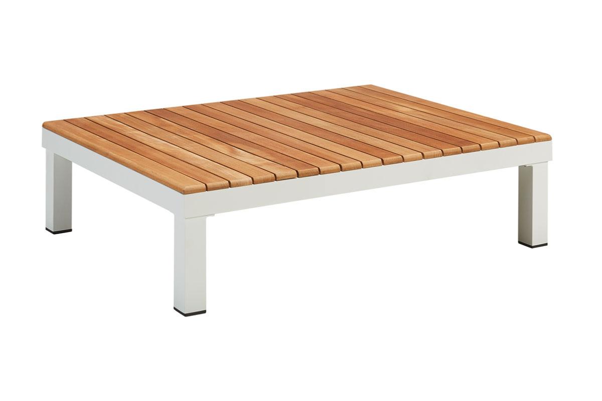 Coffee table from the Orsy Cosy 5-seat white aluminum and teak corner sofa set – another view