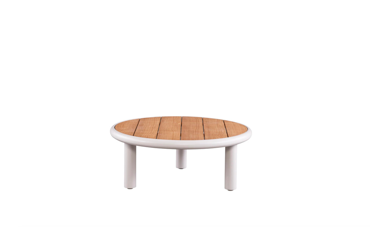 Sanka Cosy curved beige aluminum corner sofa with integrated teak platform – another view (2)