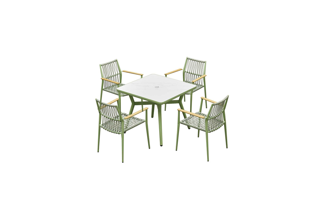 Sarran green square ceramic-top terrace table, 90 cm