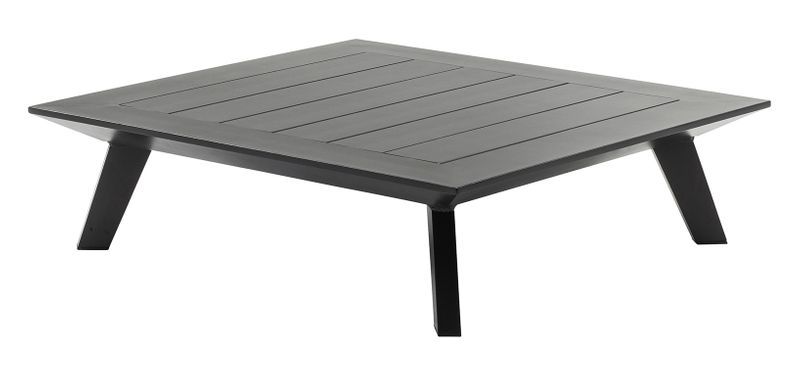 Tiny black modular aluminum outdoor sofa with chaise and square coffee table – another view