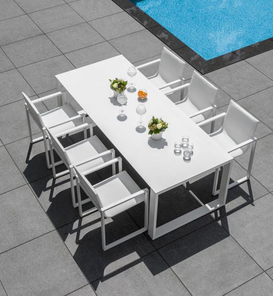 Como white aluminum textilene dining armchairs, set of 2 – shown outdoors (4)