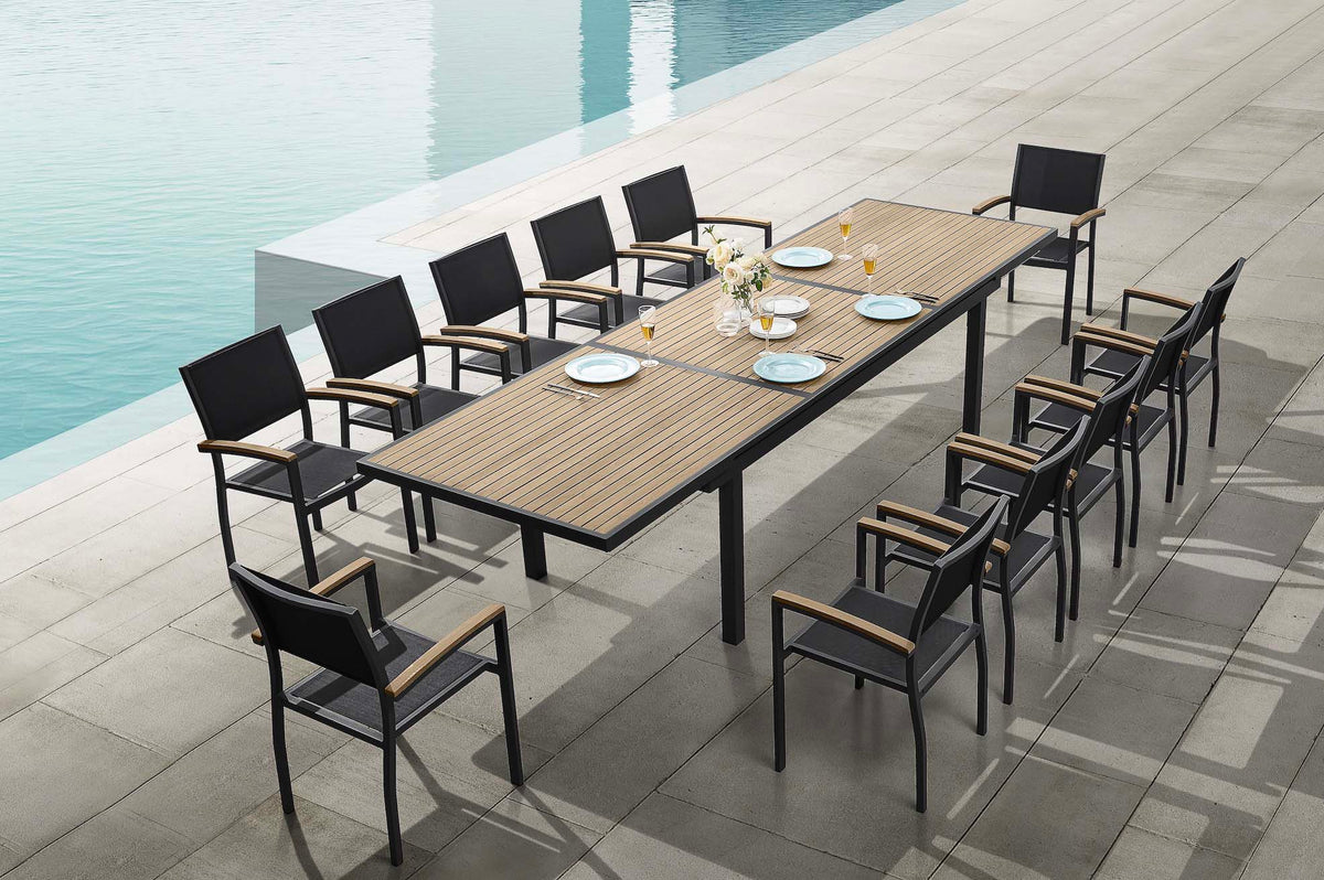 Tory Plus extendable aluminum and teak dining table – shown outdoors (4)