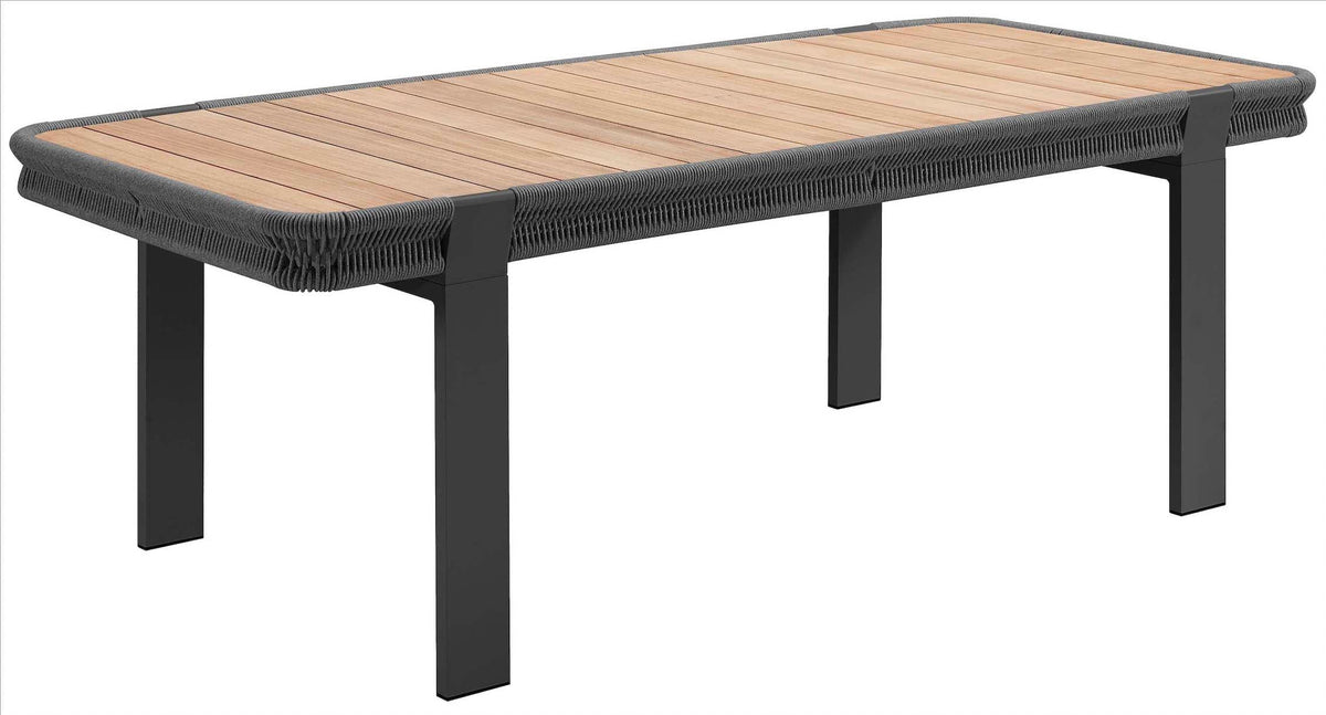 Olby black rope outdoor dining set with six armchairs and teak table