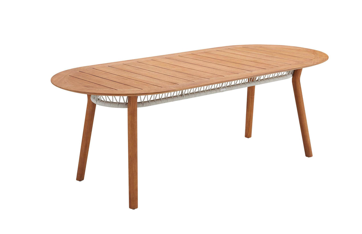 Rose teak and rope dining set with powder pink cushions