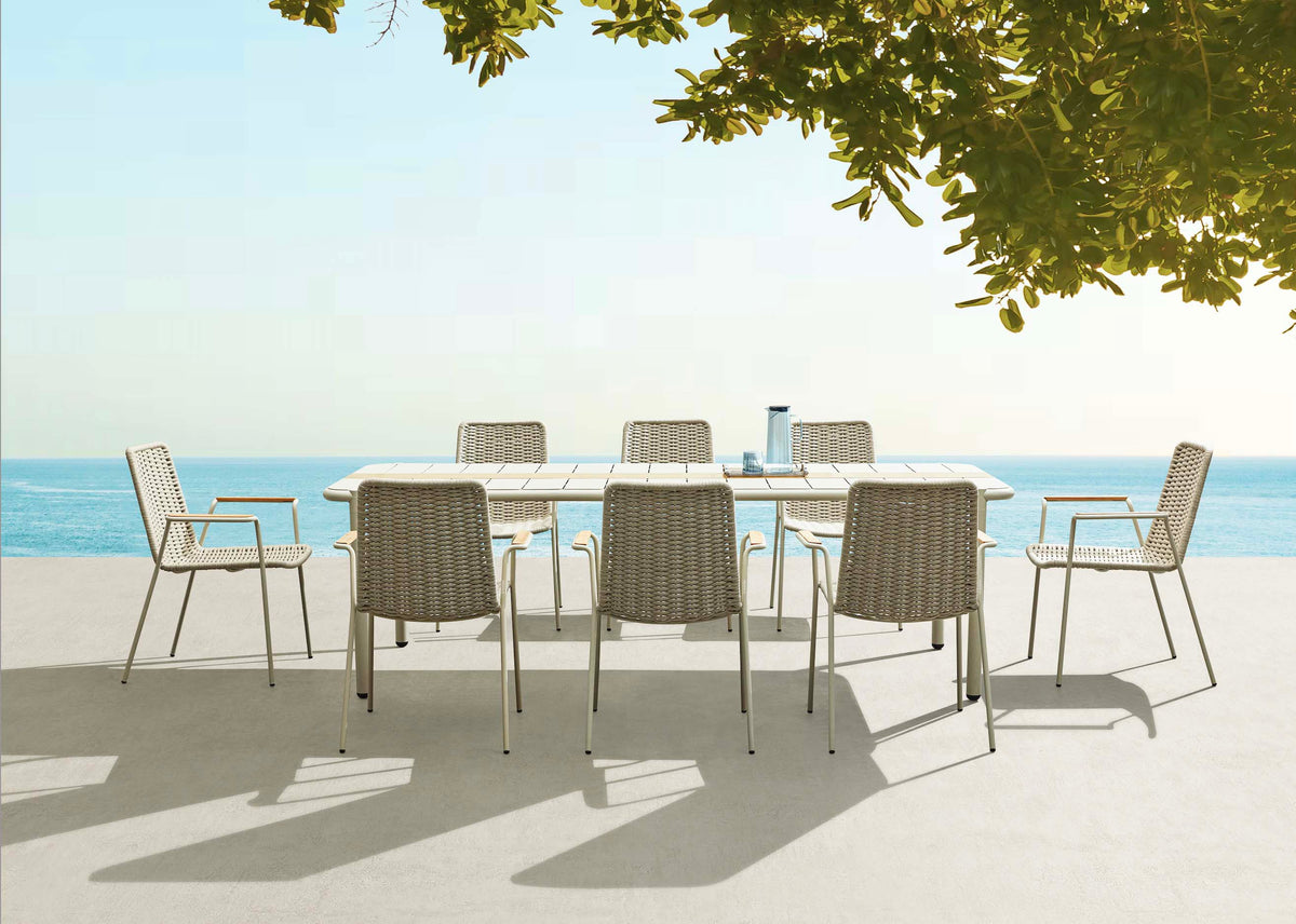 Sarran aluminum and rope commercial patio chairs, set of 4 – shown outdoors (2)