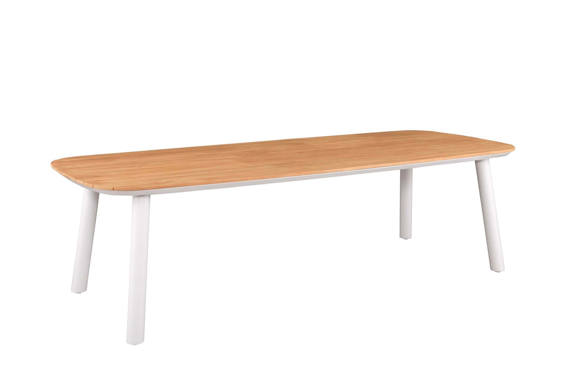Lara rounded-corner teak and white aluminum outdoor dining table