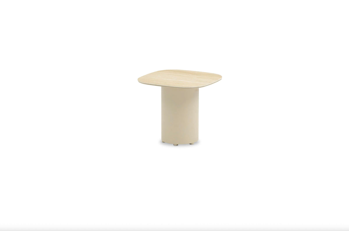 Camille beige aluminum pedestal outdoor side table – another view
