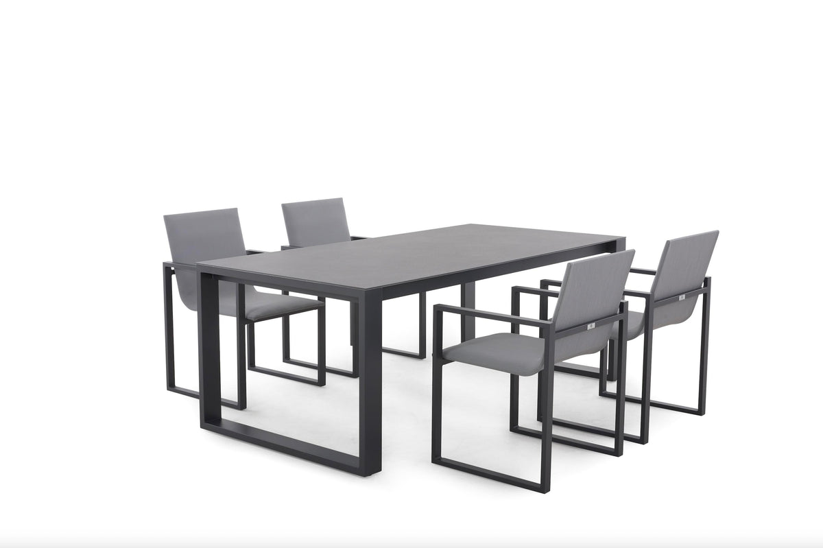 Como black aluminum ceramic-top outdoor dining table