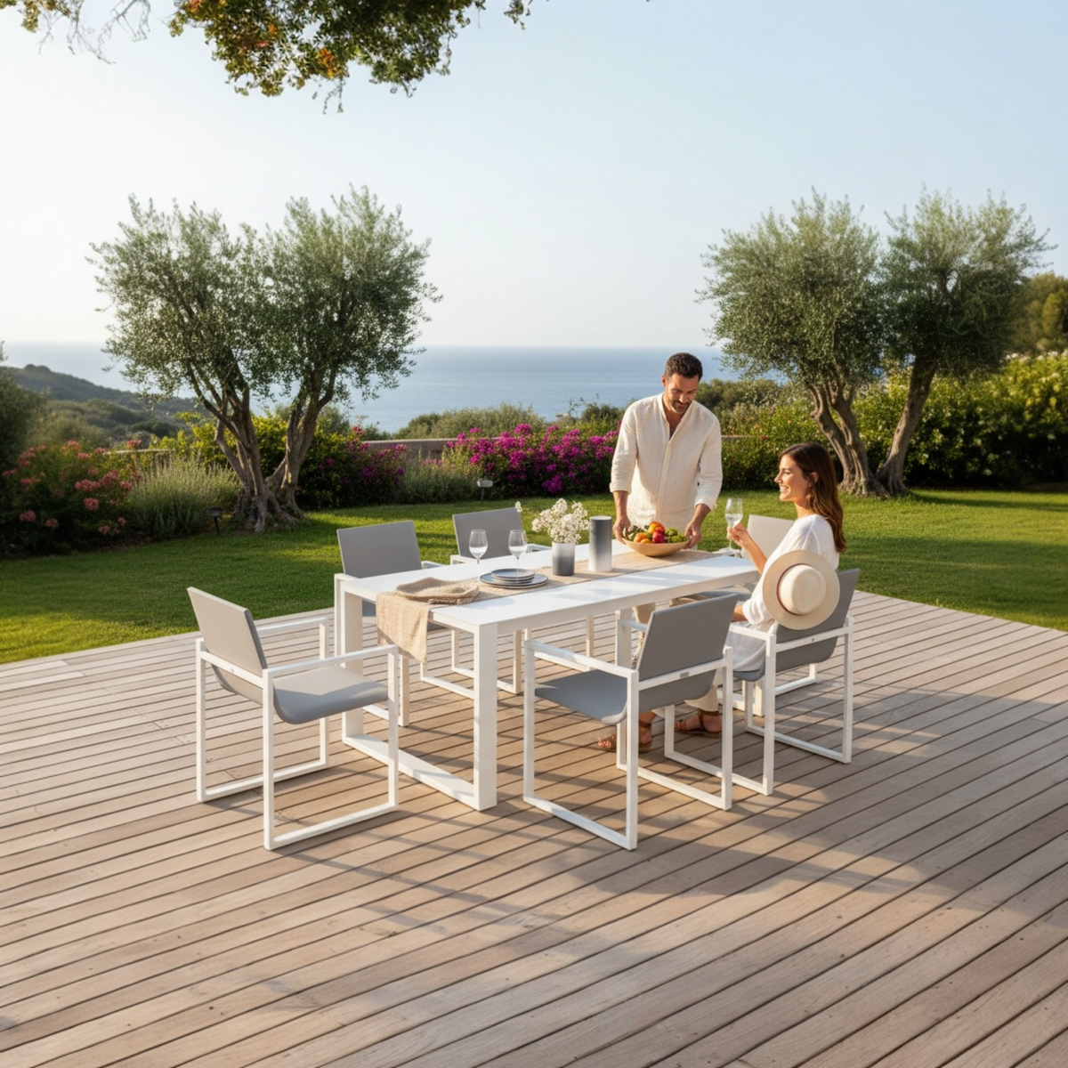 Como aluminum ceramic-top outdoor dining set – shown outdoors (5)