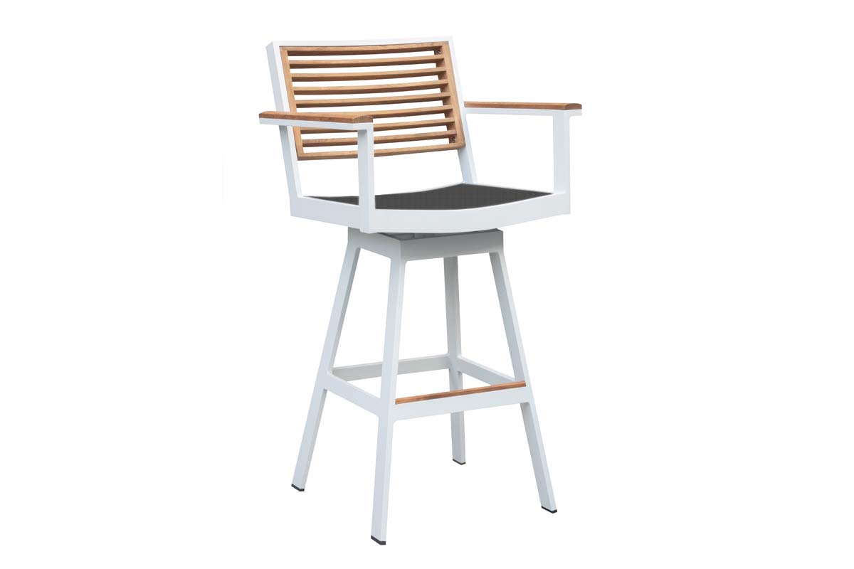 York white aluminum and teak bar set with swivel chairs – another view (2)