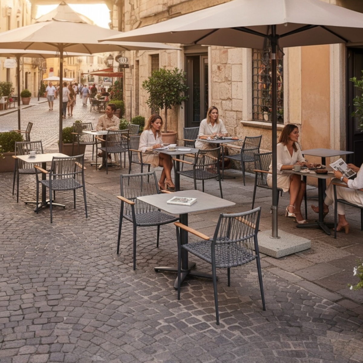 Sarran square aluminum bistro table – shown outdoors (3)