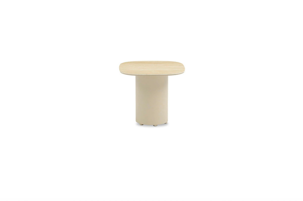 Camille beige aluminum pedestal outdoor side table