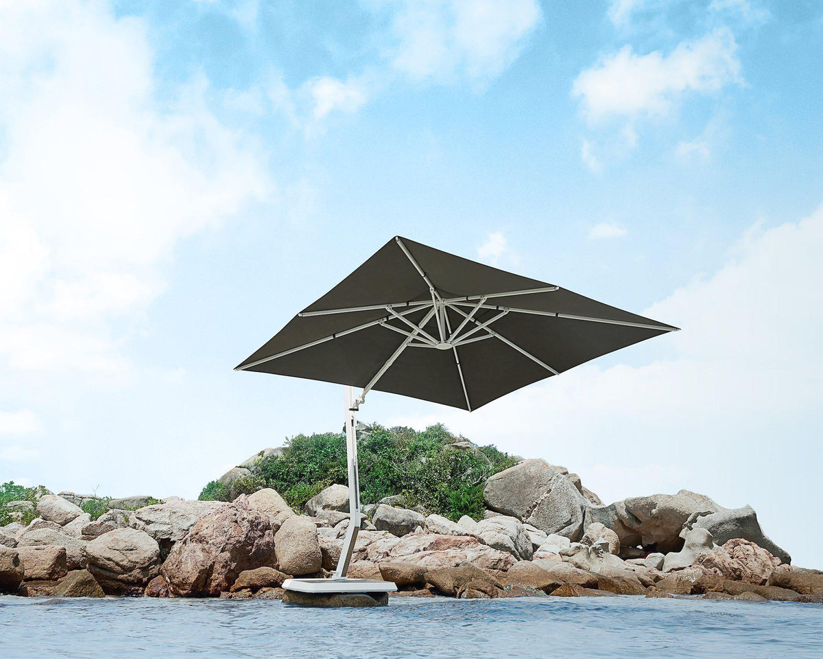 Aily white aluminum 3 x 3 m cantilever umbrella – shown outdoors (5)