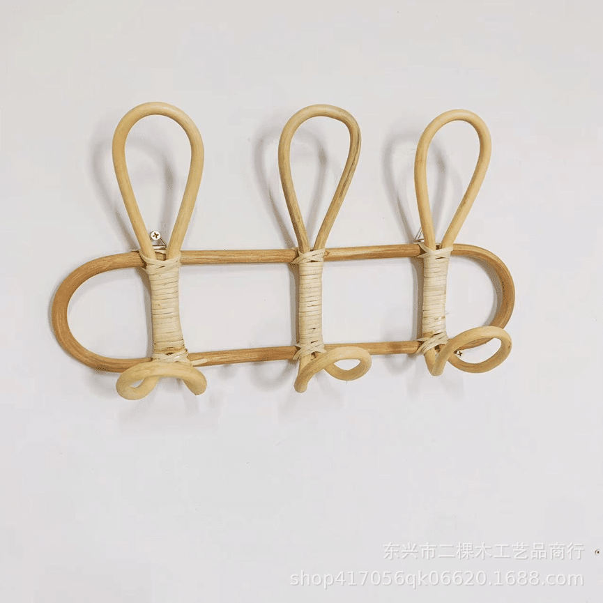 Rattan wall coat rack with three loops