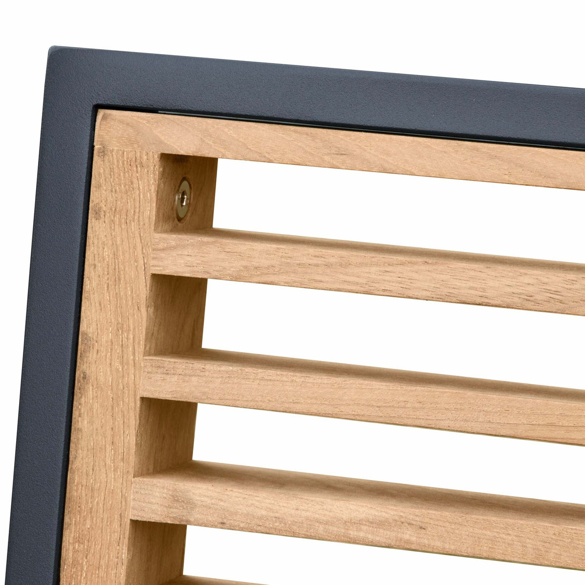 York black aluminum and teak dining set for ten – close-up detail