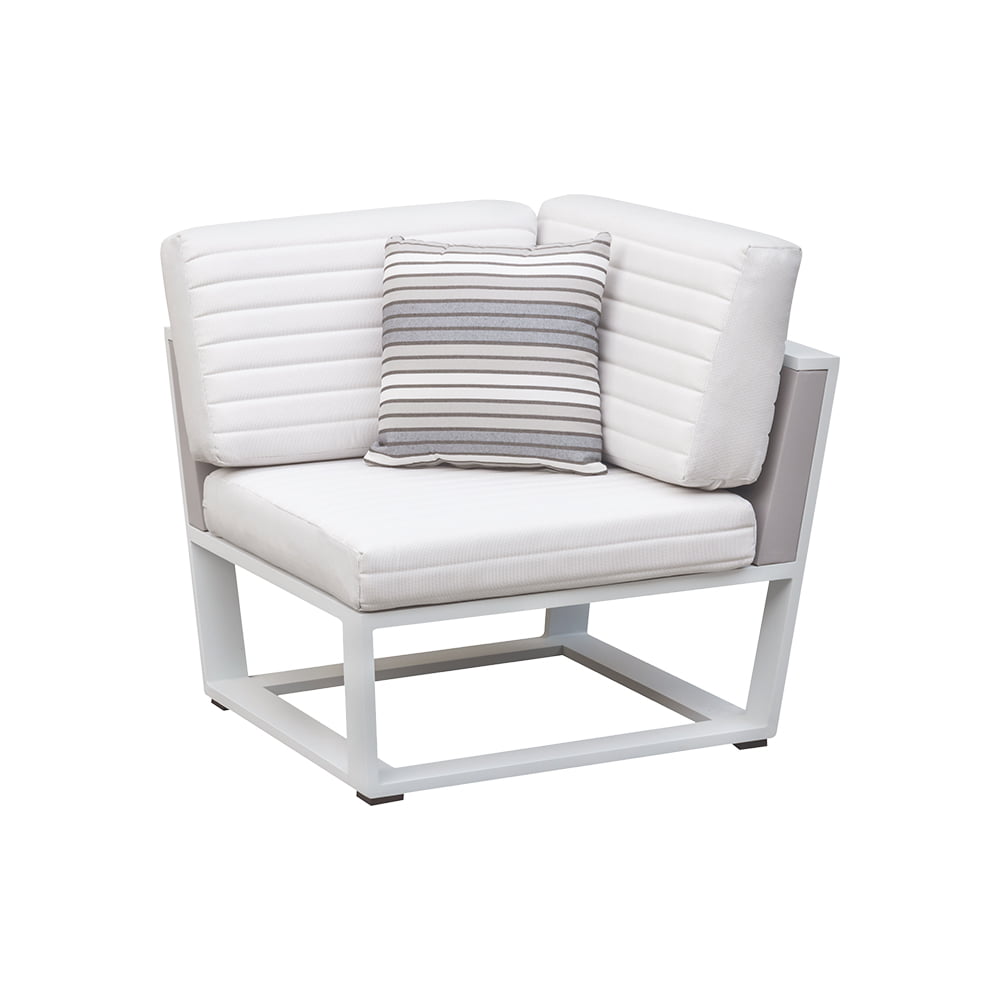 York Cosy aluminum and teak outdoor sectional with ice bucket coffee table – another view