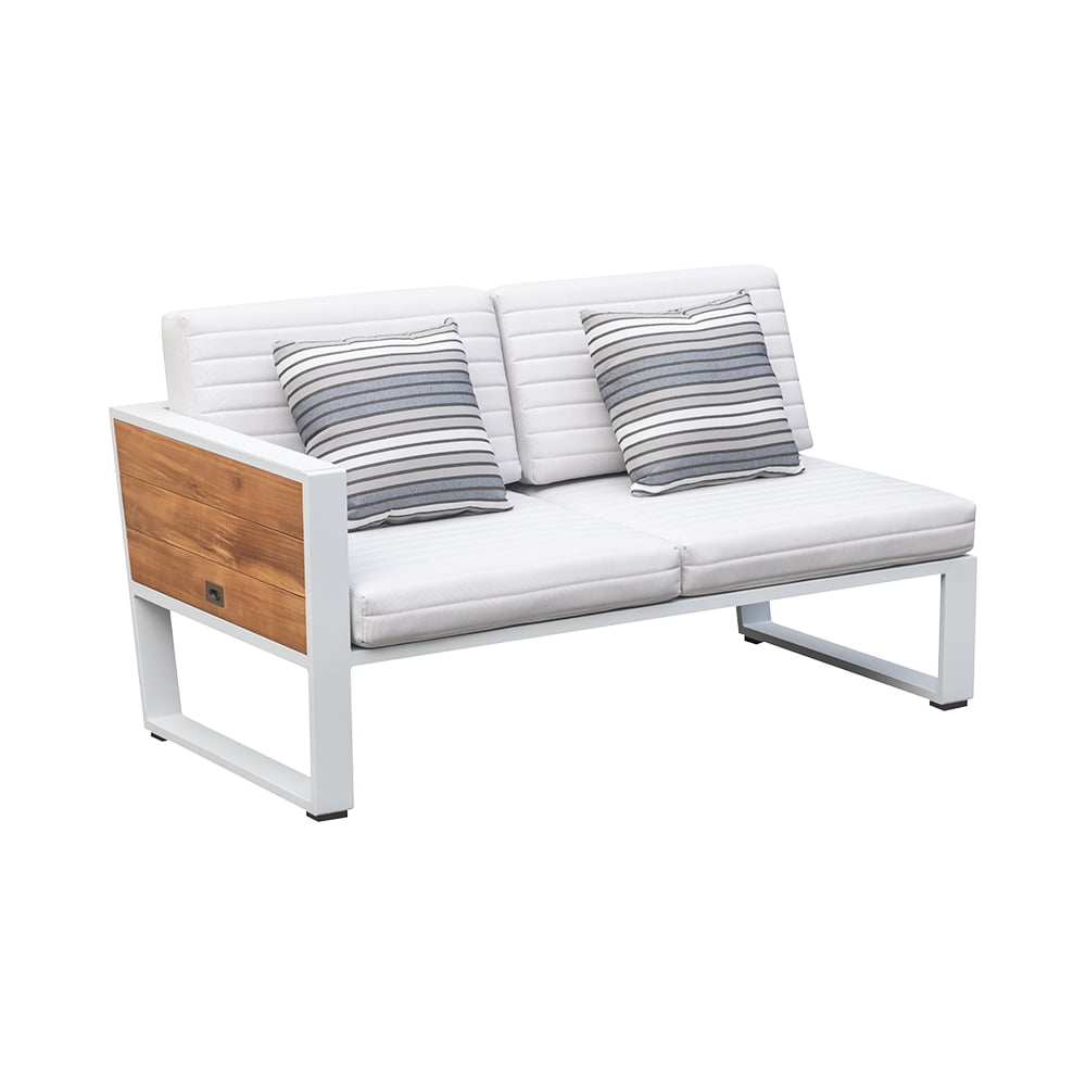 Chaise from the York Cosy aluminum and teak outdoor sectional with ice bucket coffee table – another view