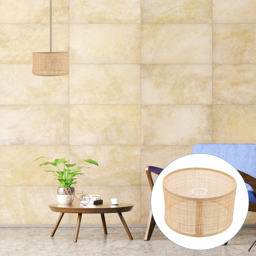 Flared handwoven rattan lamp shade – shown in a room setting