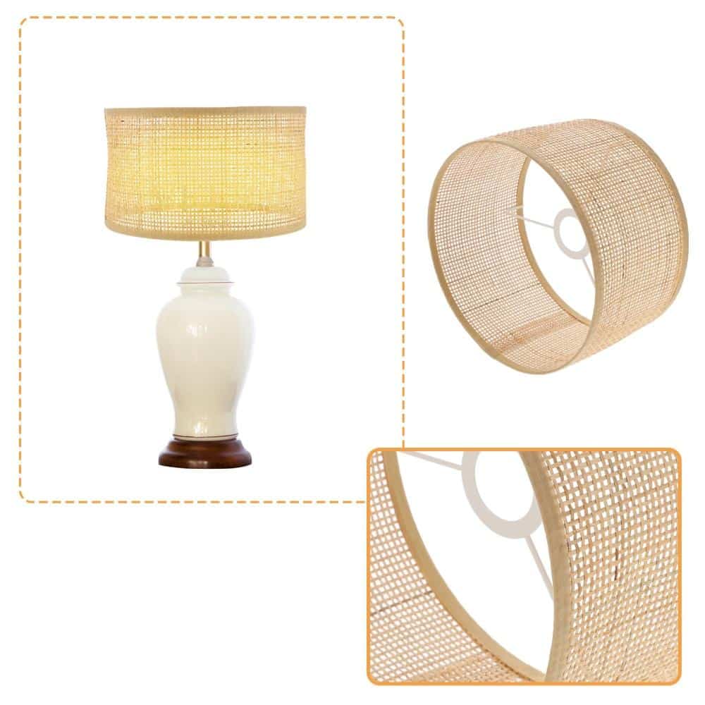 Flared handwoven rattan lamp shade – multiple views