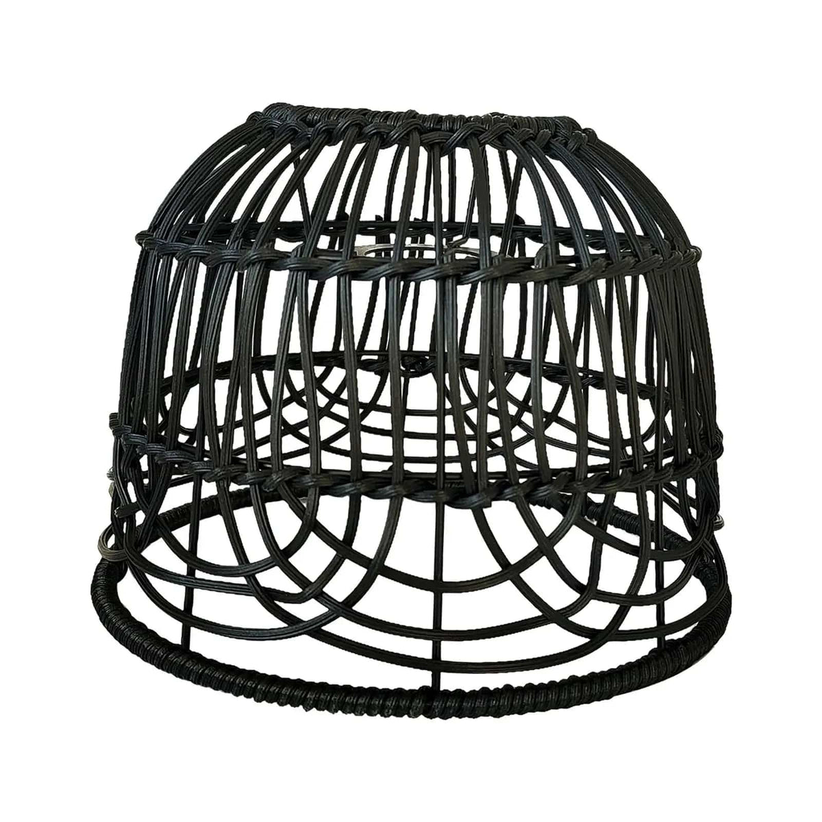 Handwoven wicker lamp shade with a tight weave – black variant, another view