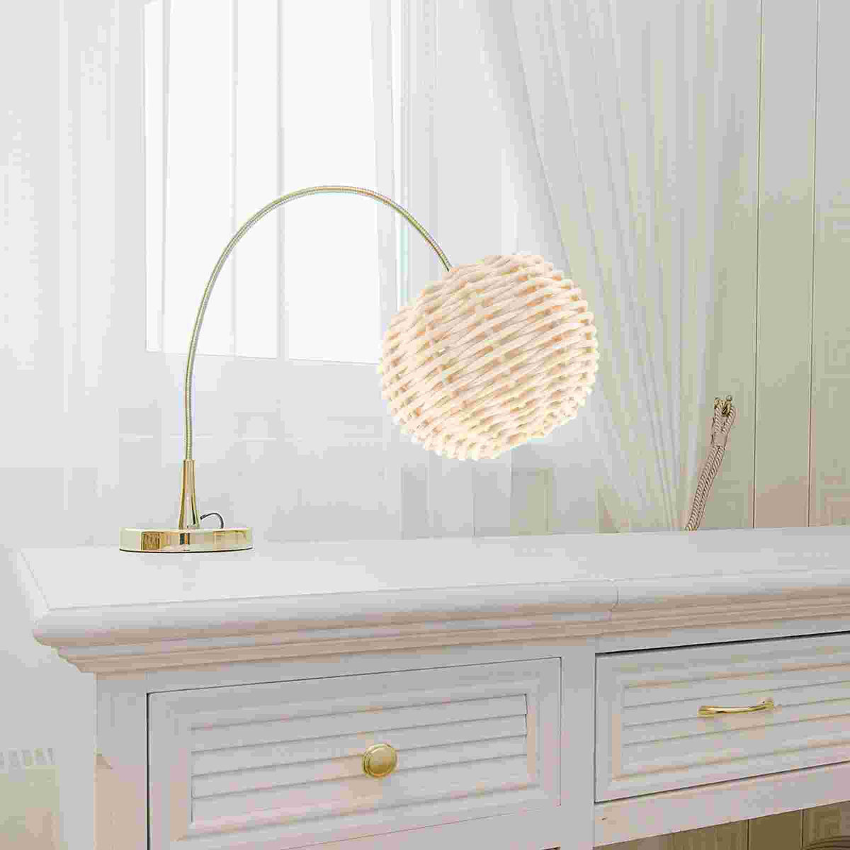 Clip-on rattan lamp shade with a wicker clip – shown in a room setting