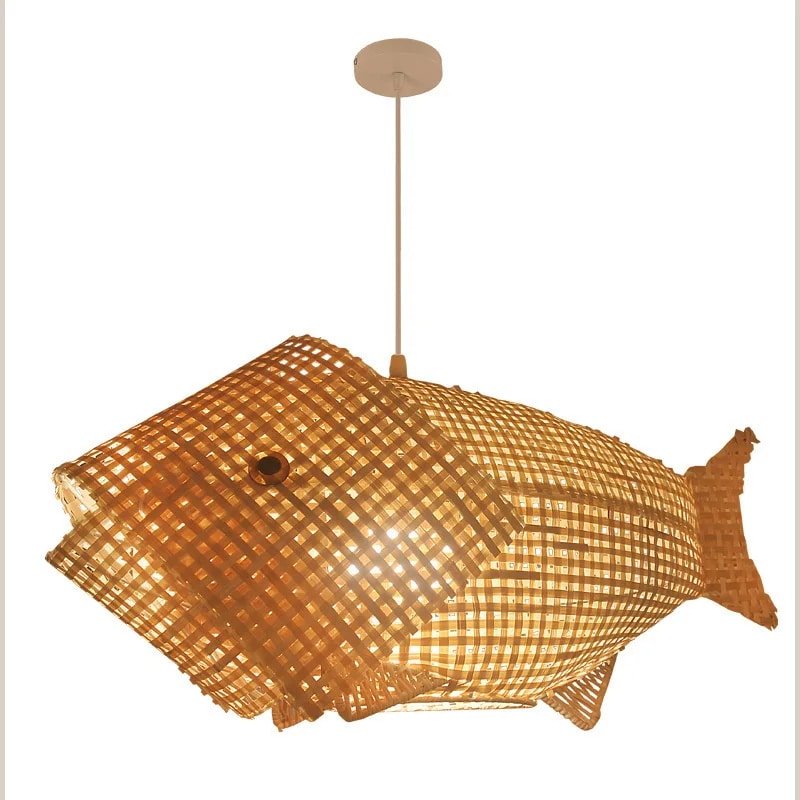 Handwoven rattan koi carp shaped ceiling light