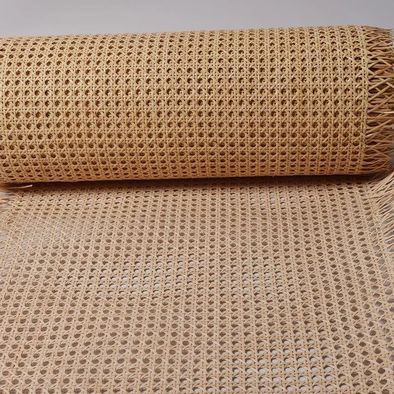 Roll of plastic rattan-look webbing in warm brown